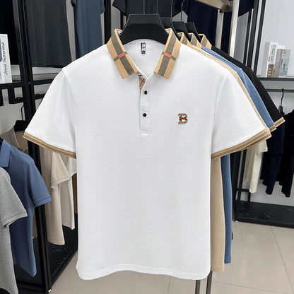 100% pure cotton high-end brand fashionable men's short sleeved polo shirt autumn original letter design golf top T-shirt