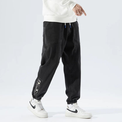 Spring Summer Men's Jogger Jeans Slight Stretch Denim Cargo Pants Black Blue Streetwear Baggy Jeans Trousers