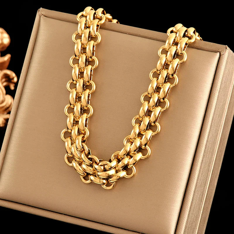 316L Stainless Steel Gold Silver Color Thick Chain Necklace For Women Fashion Cuban Neck Chain Waterproof Jewelry Gift