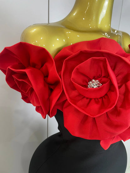 Red Flowers Sexy Off The Shoulder Ankle Lenght Bandage Dress Woman Birthday Party Vestido Wedding Party Outfit