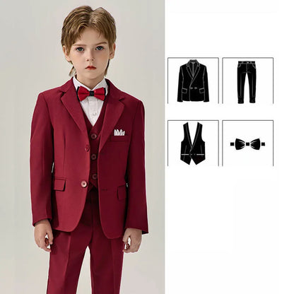 Boys Dark Green Jakcet Vest Pants Bowtie Evening Party Dress Children Wedding Photograph Suit Kids Ceremony Performance Costume