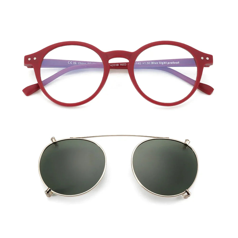 Steampunk Style Glasses (Anti Blue Light Blocking Eyewear) + Clip Lenses（Polarized Sunglasses Clips）for Women Men