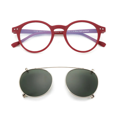 Steampunk Style Glasses (Anti Blue Light Blocking Eyewear) + Clip Lenses（Polarized Sunglasses Clips）for Women Men