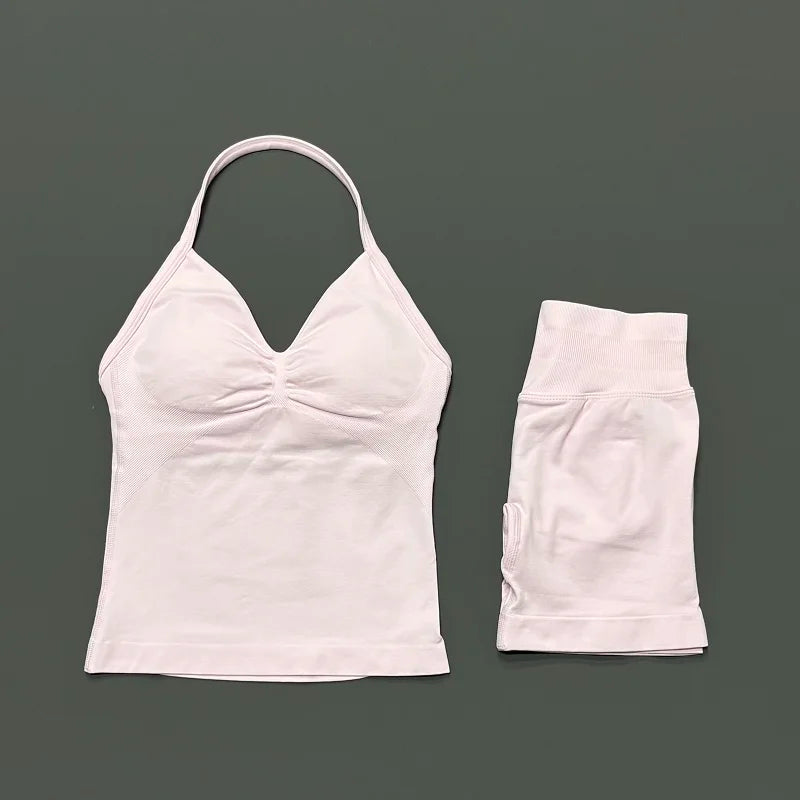 2 Piece Sports Set Women Seamless Yoga Tank With Removable Pads Top Scrunch Butt Workout Leggings Suit Gym Sports Sets