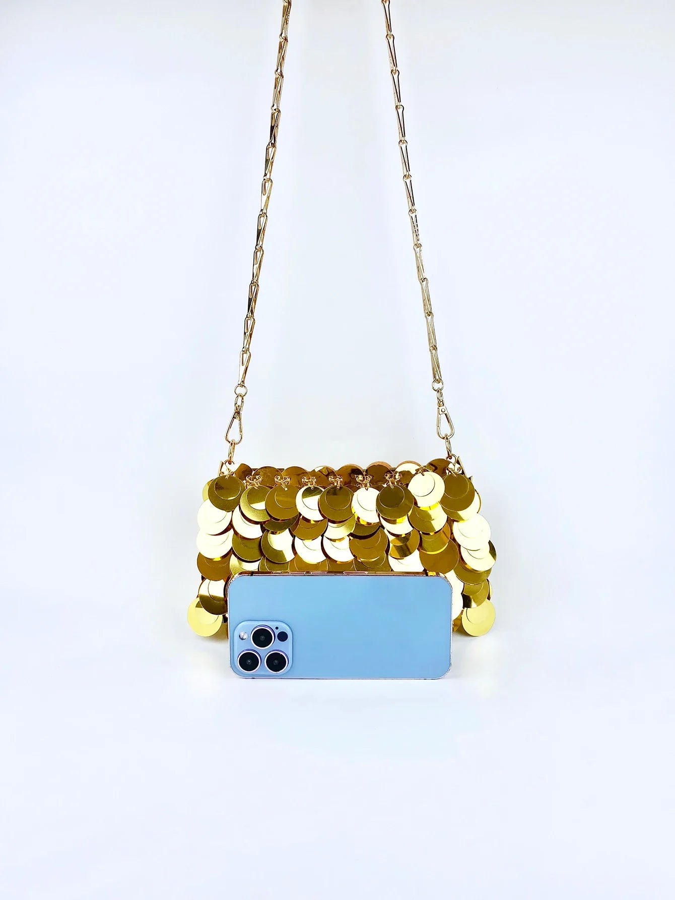 Trendy and cool gold glitter chain, women's fashionable and simple texture, horizontal square bag, personalized bag
