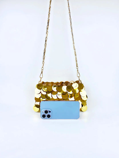 Trendy and cool gold glitter chain, women's fashionable and simple texture, horizontal square bag, personalized bag