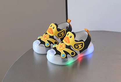 LED Light Baby Shoes 2023 Summer 0-3 Year Old Boys/girl Headband Anti Kick Sandals with Soft Soles Baby Toddler Soles Beach Shoe