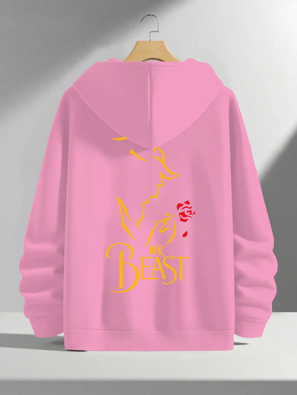 Romantic Theme Beauty and the Beast Couple Hoodies Men'S Women'S Separate Styles Pullover Casual Loose Fit Sweatshirt Hoodie Y2K