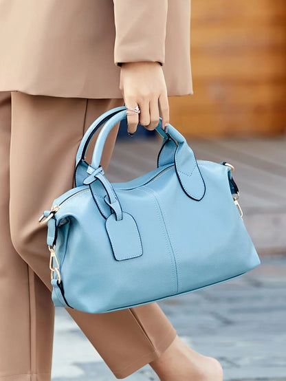 Women's Fashionable and Elegant Large-Capacity Oil Wax Leather Handbag, Convenient Solid Color Faux Leather Boston Crossbody Bag, Anti-Theft Commuter Bag with Zipper Lock, Detachable Shoulder Strap, Dual Handle Design, Adjust
