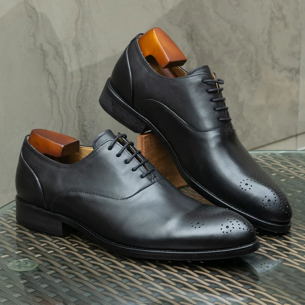 Men's Classic Italian Style Genuine Leather Oxfords Dress Shoes Lace-Up Black/Brown Business Office Wedding Formal Footwear