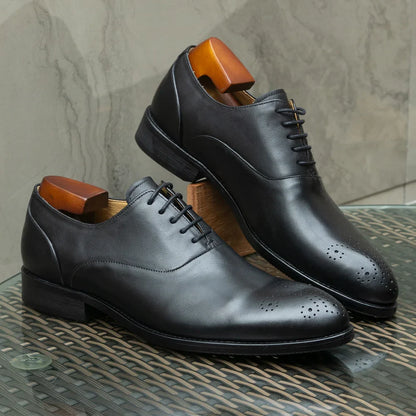 Men's Classic Italian Style Genuine Leather Oxfords Dress Shoes Lace-Up Black/Brown Business Office Wedding Formal Footwear