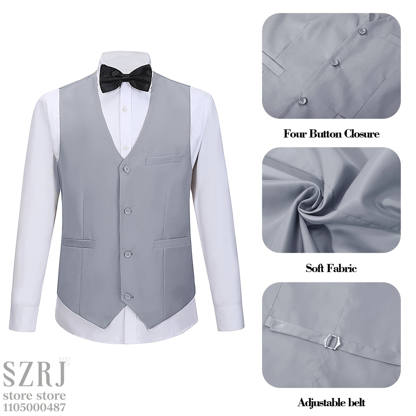 Men's 5-Piece Business Suit Set: Jacket+Vest+Pants+2 Bow Ties (Red+Blue).Premium, Tailored， For Parties, Weddings, Business.