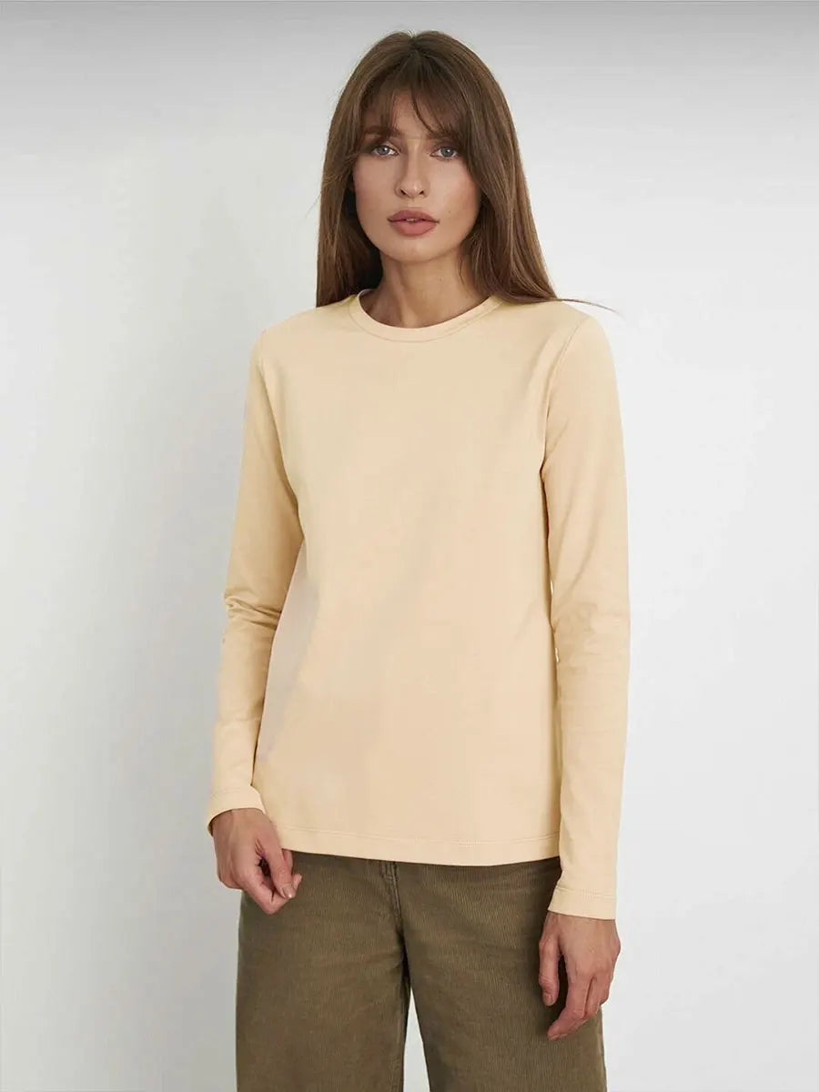 Women's Spring Autumn 100% Cotton T-shirt Bottoming Basic Solid Lady Long Sleeve Loose Tops Shirts Oversized T Shirt
