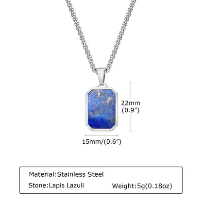 Trendy Pendant Necklaces for Men Boys,Square Natural Stone Stainless Steel Necklaces,Hip Hop Cool Healing Jewelry Gifts