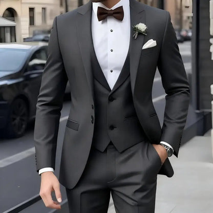 Brown Peak Lapel 3 Piece Men's Tuxedos Fashion Single Breasted Formal Men's Clothes Intelligent Casual Wedding Tuxedos
