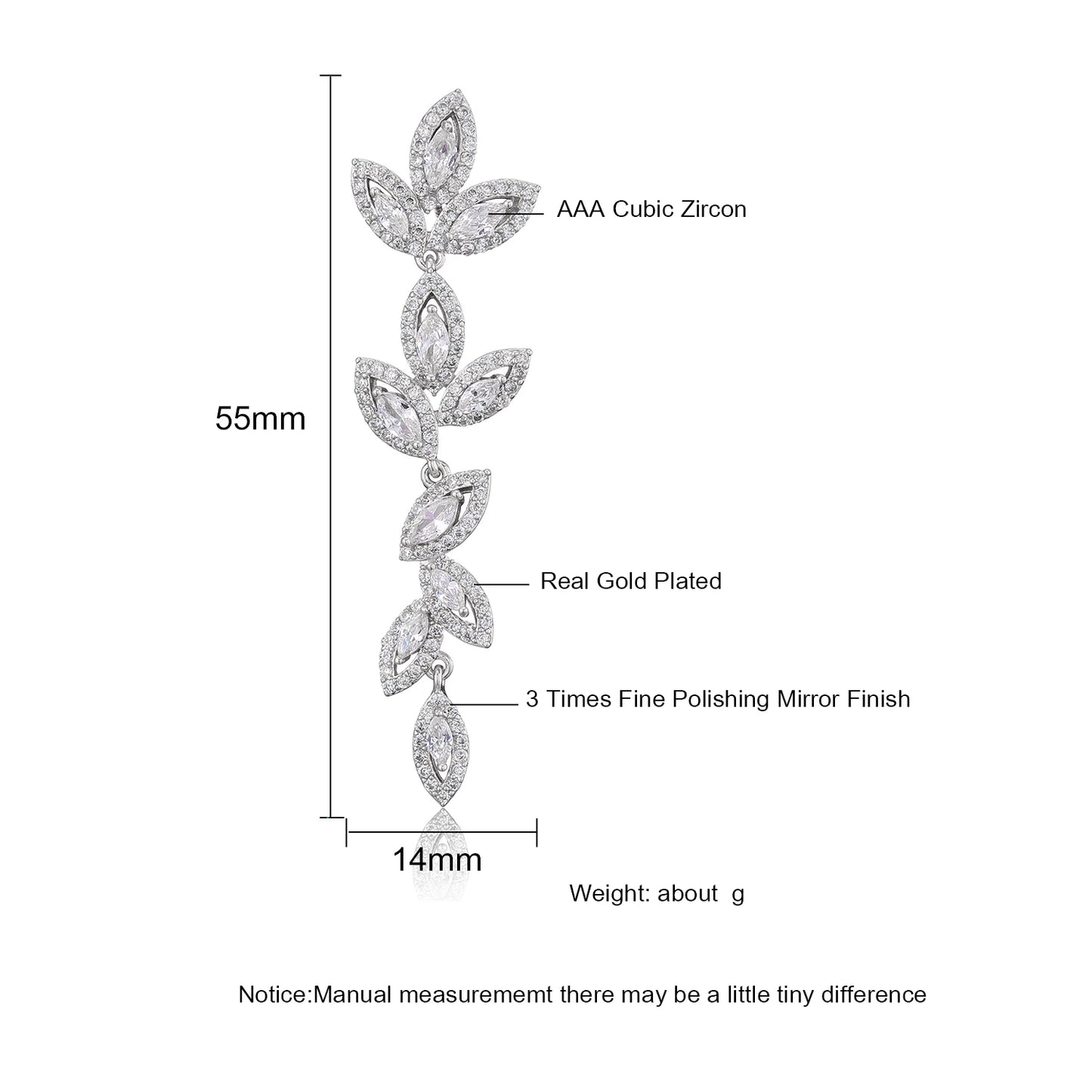 Luxury Polish Best Selling Leaf CZ Long Drop Earrings for Women Elegant AAA Zircon Bridal Earring  Wedding Party Jewelry