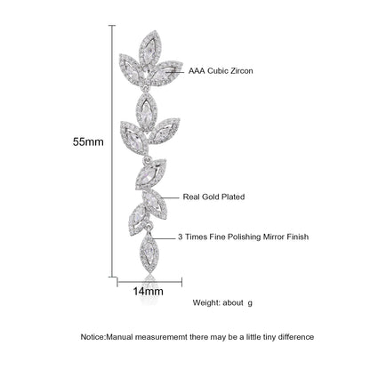 Luxury Polish Best Selling Leaf CZ Long Drop Earrings for Women Elegant AAA Zircon Bridal Earring  Wedding Party Jewelry
