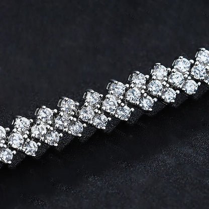 1.5mm Real Moissanite Tennis Bracelet S925 Sterling Silver  3-row Heart Lab Diamond Bracelets for Bridal Women Wedding Jewelry