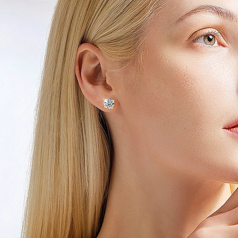 4 Prong 0.2-2CT Moissanite Stud Earrings D Color For Women Men S925 Silver Plated 18k Party Wedding Diamond Earring GRA