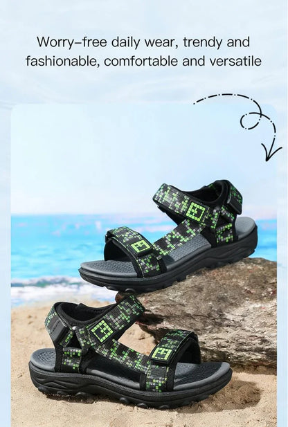 Boys Adjustable Hook Loop Sandals Non-Slip Wear-Resistant Breathable Soft Sole Casual Outdoor Beach Sports Shoes for Kids