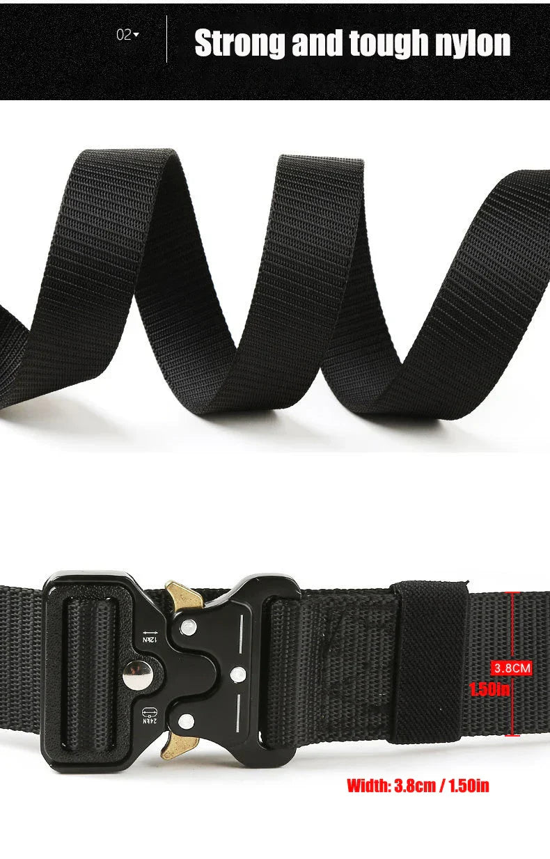 Men Tactical Belt Quick Release Outdoor Zinc Alloy Buckle Belt Soft Real Nylon Sports Hiking Camping Hunting Belt