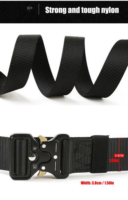 Men Tactical Belt Quick Release Outdoor Zinc Alloy Buckle Belt Soft Real Nylon Sports Hiking Camping Hunting Belt