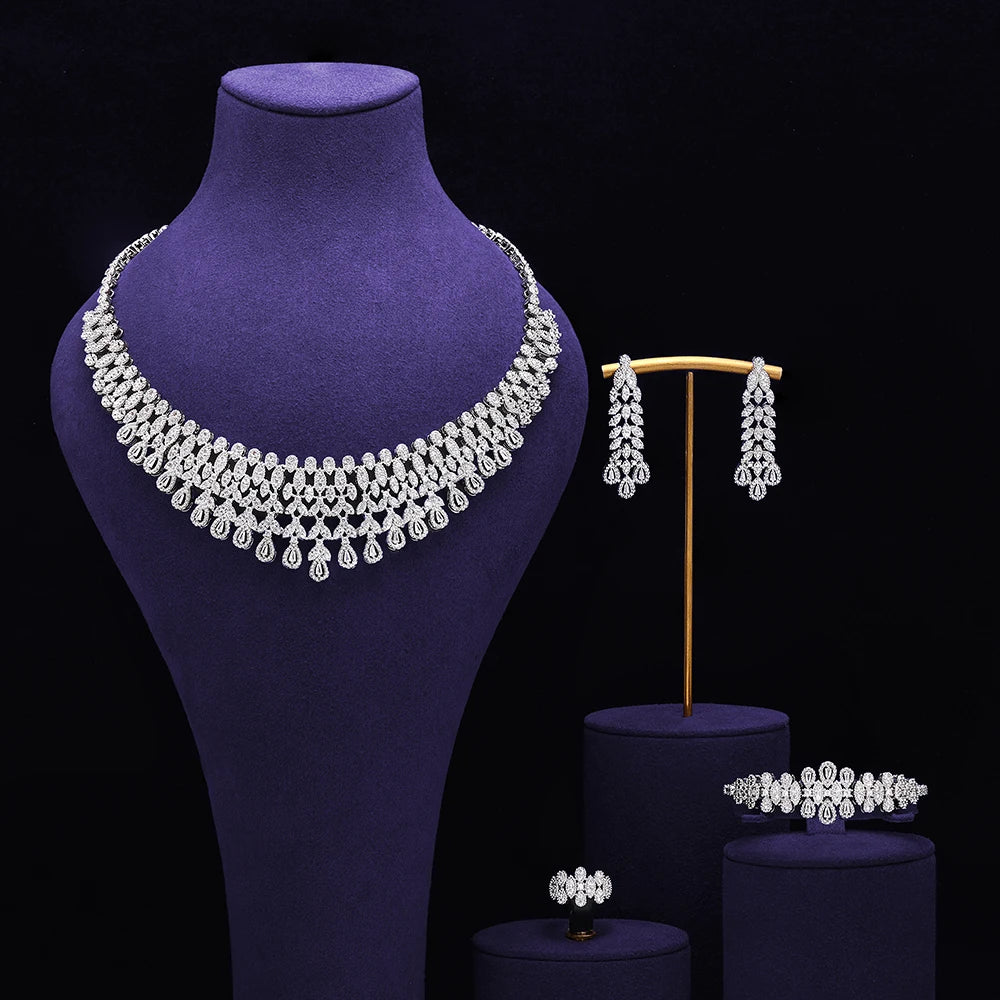 Bridal Zirconia Full Jewelry Set for Ladies Party Luxury Dubai Nigeria CZ Crystal Wedding Necklace Set