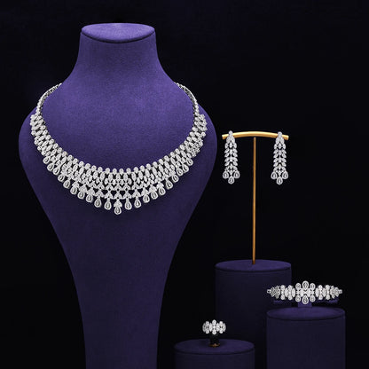 Bridal Zirconia Full Jewelry Set for Ladies Party Luxury Dubai Nigeria CZ Crystal Wedding Necklace Set