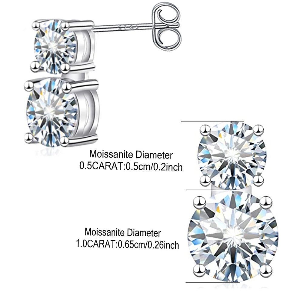 1.5carat Moissanite Diamond Stud Earrings With  Certificates 925 Sterling Silver Round Cut Ear Studs For Women Men Jewelry
