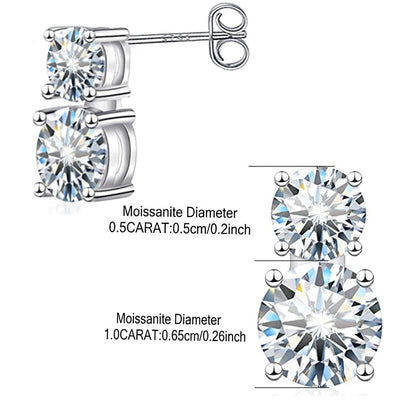 1.5carat Moissanite Diamond Stud Earrings With  Certificates 925 Sterling Silver Round Cut Ear Studs For Women Men Jewelry