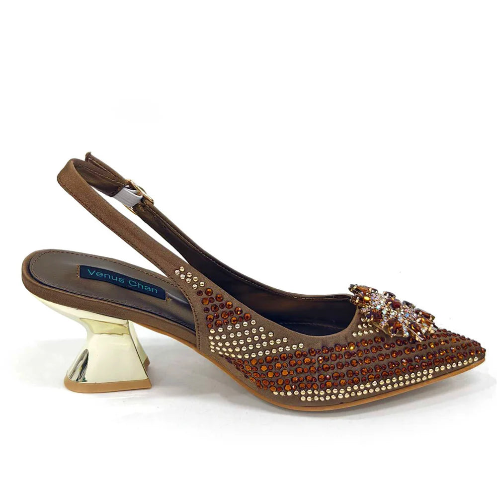 Specials Italian Women Heels Shoes and Bag Set Royal Purple Color Comfortable With Rhinestone for Party