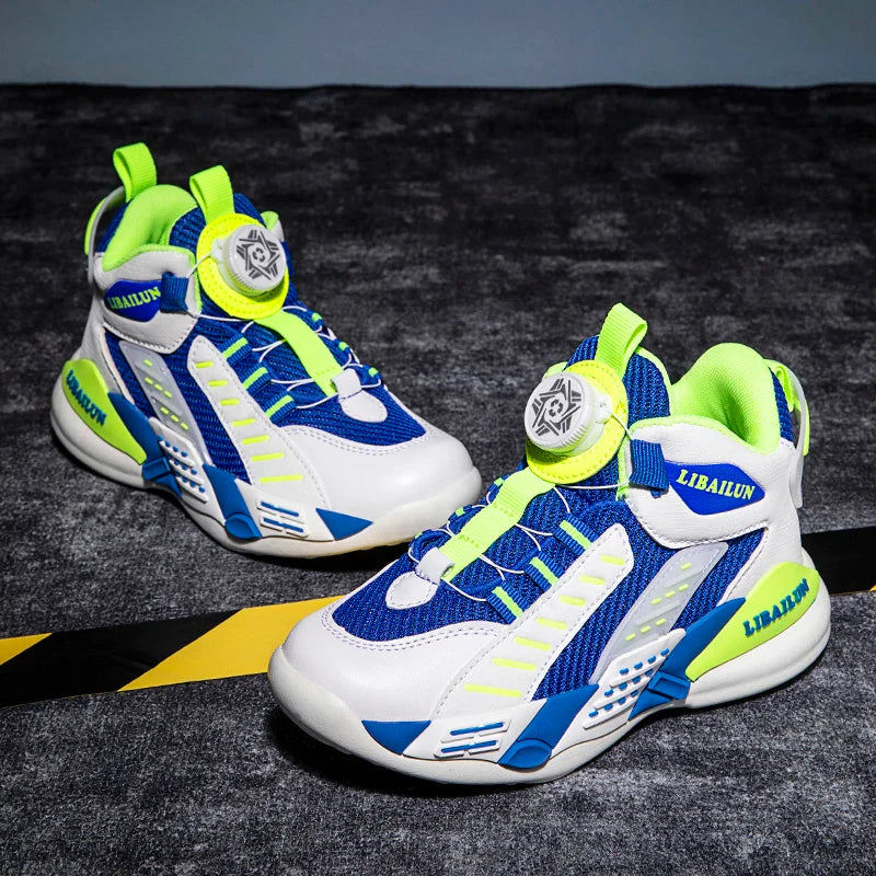 New Children Basketball Shoes Swivel Button Boys Fashion Sneakers Girls School Sport Shoes Kids Casual Trainers Outdoor Shoes