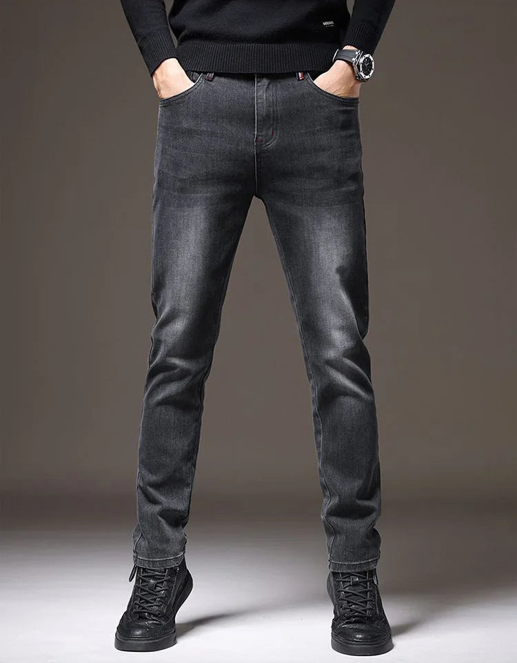 Men's New Stylish Embroidered Back Pocket Slim Fit Stretchy Jeans European Style Versatile Long Trousers