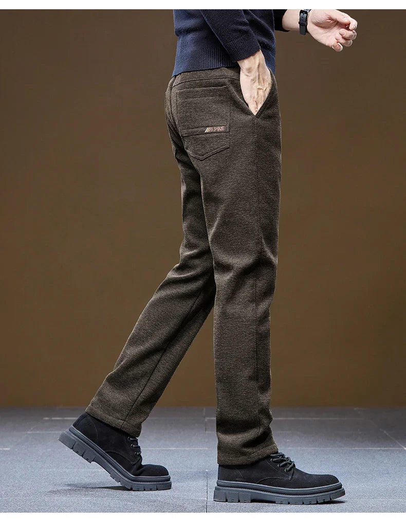 Men's Winter Casual Pants Thick Fleece Warm Elastic Waist Straight Slim Trousers Light Business Comfort Daily Wear Thermal Pants