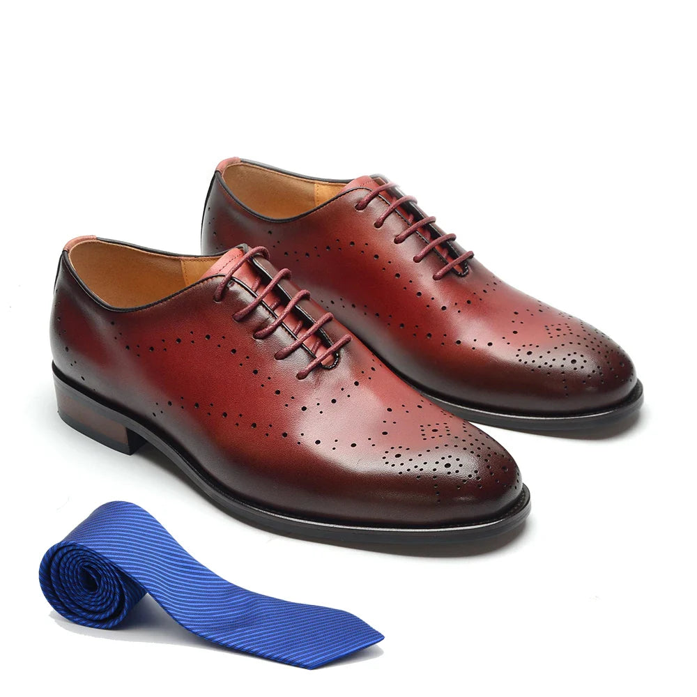 Luxury Genuine Leather Men's Dress Shoes Red/Black Wingtip Oxford Formal Lace-up Brogue Business Man Shoes for Social Wedding