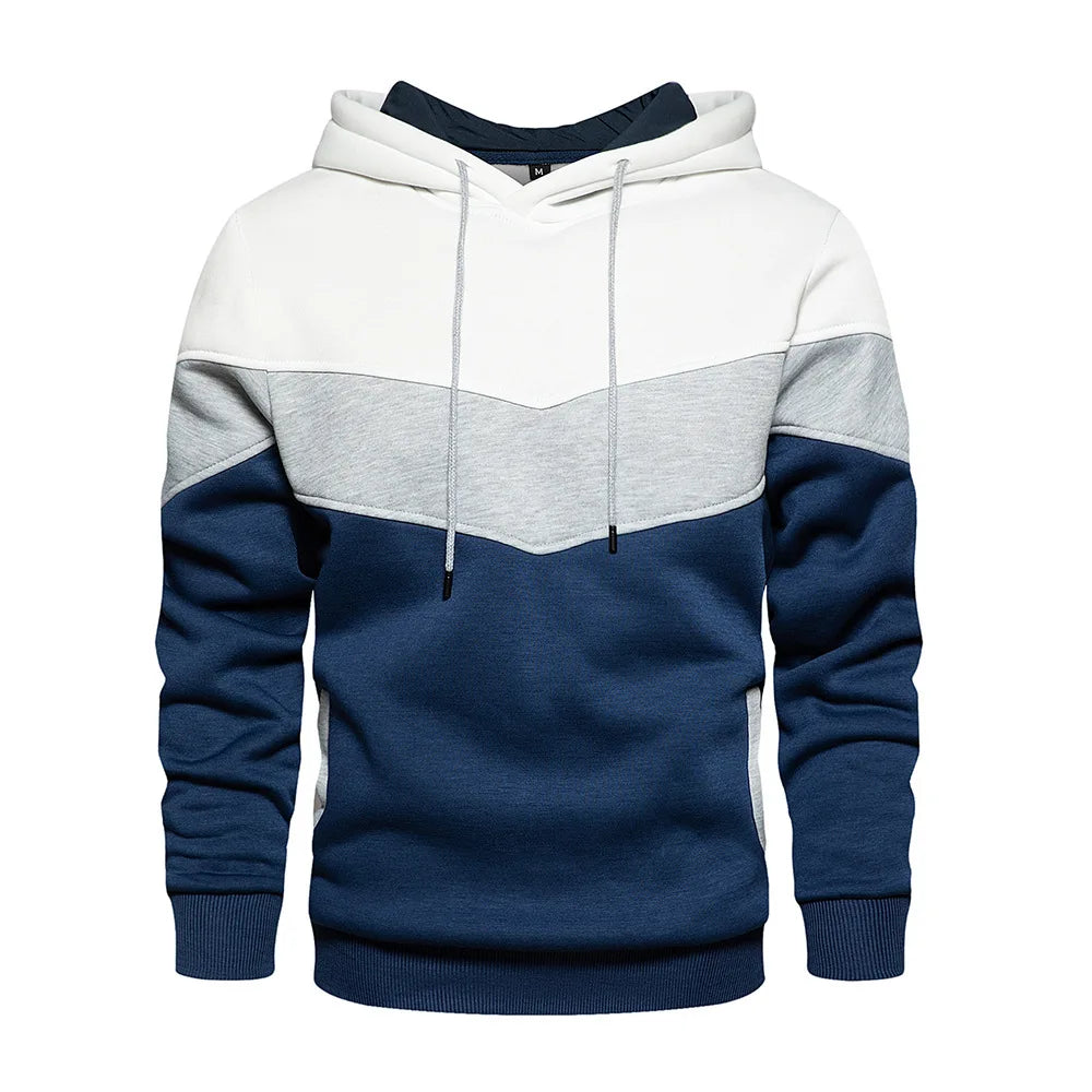 2025 New Men's Patchwork Hoodie Outdoor Casual Sportswear Street Fashion Men's Fleece Thermal Hooded Sweatshirt Fall Winter Coat