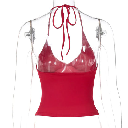 Solid Halter Backless Bandage Sexy Slim Crop Camis Top 2025 Summer Women Fashion Y2K Clothes Streetwear Festival Club
