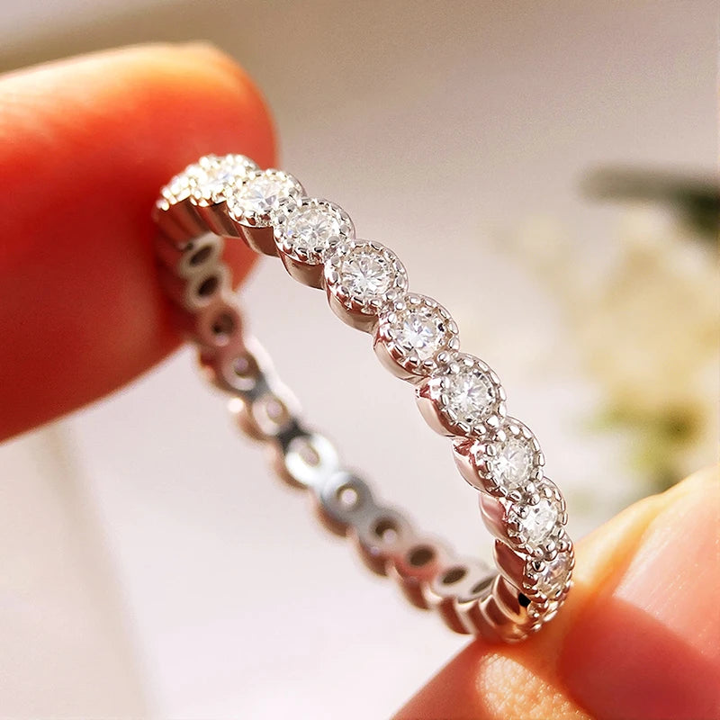 2mm D Color Full Eternity Moissanite Rings for Women Everyday Wear Jewelry Birthday Gift 925 Sterling Silver Promise Band