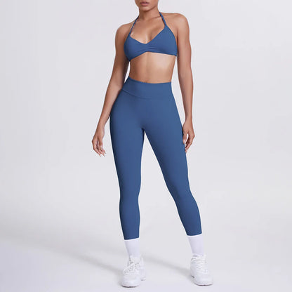 Women 2pcs Patchwork Sport Yoga Suit Training Sleeveless Sport Gym Tops Tummy Control Slimming Booty Leggings Yoga Suit Sports
