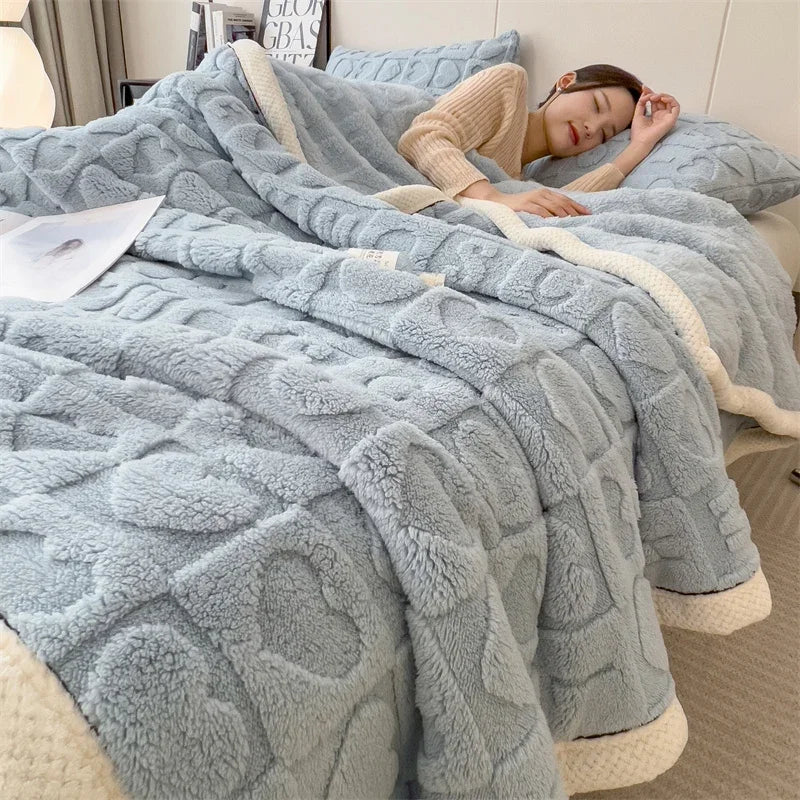 Winter Thick Lamb Fleece Blanket Solid Color Hibiscus Nap Blanket Coral Fleece Heart Shap Sofa Mat  A Grade Cotton Bed Sheets