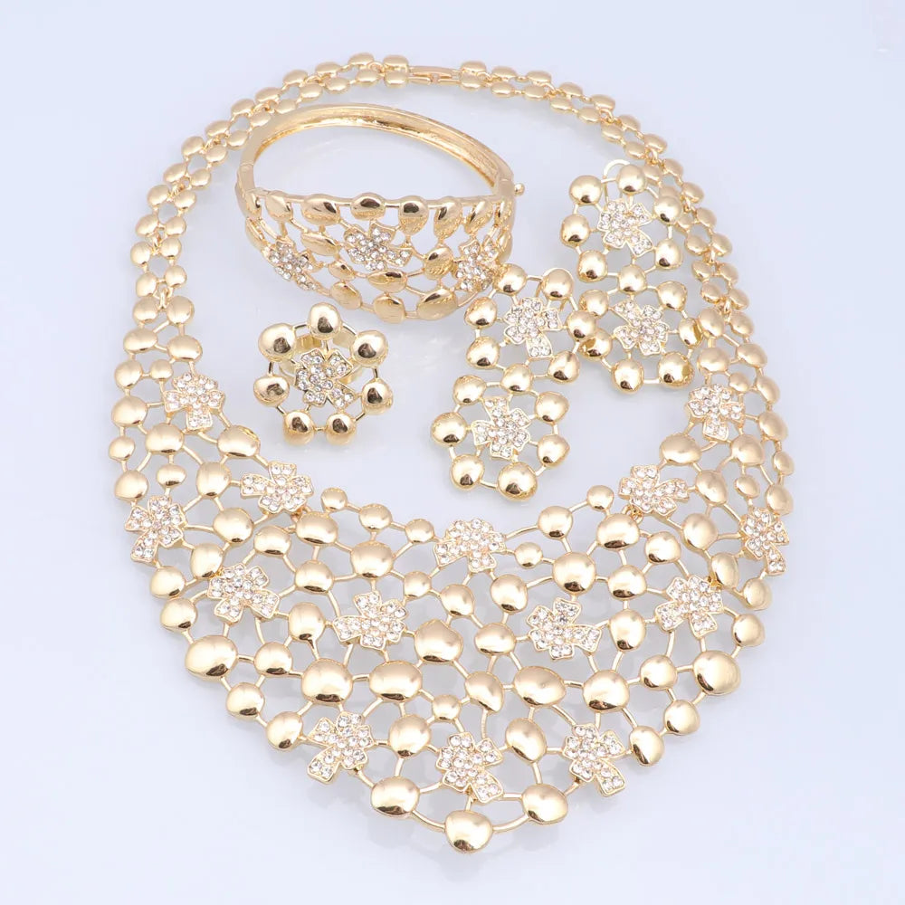Elegant Jewelry Sets Dubai Silver Plated Jewelry Women Necklace Bracelet Earrings Ring Bride Wedding Party Accessories