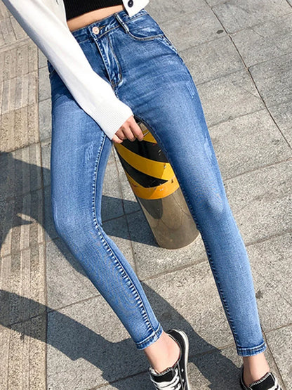 Women Spring Stretchy Skinny Pencil Pants Lady High Waist Vintage Jeans