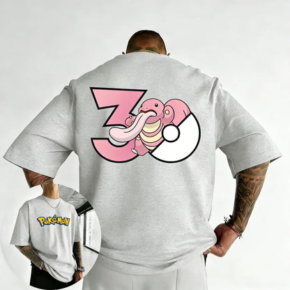 30th Anniversary Lickitung Printed T-shirt Summer Men's and Women's Trendy Large Loose Casual Y2K Short Sleeve Top