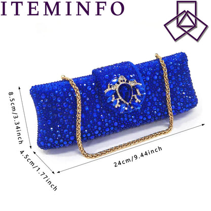Sandálias Azul Royal Femininas Scarpin de Luxo Salto Médio Design de Strass Sapatos e Bolsas para Festa