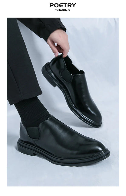 Men's riding boots British low-top short leather boots men's business formal leather shoes genuine leather casual Chelsea boots