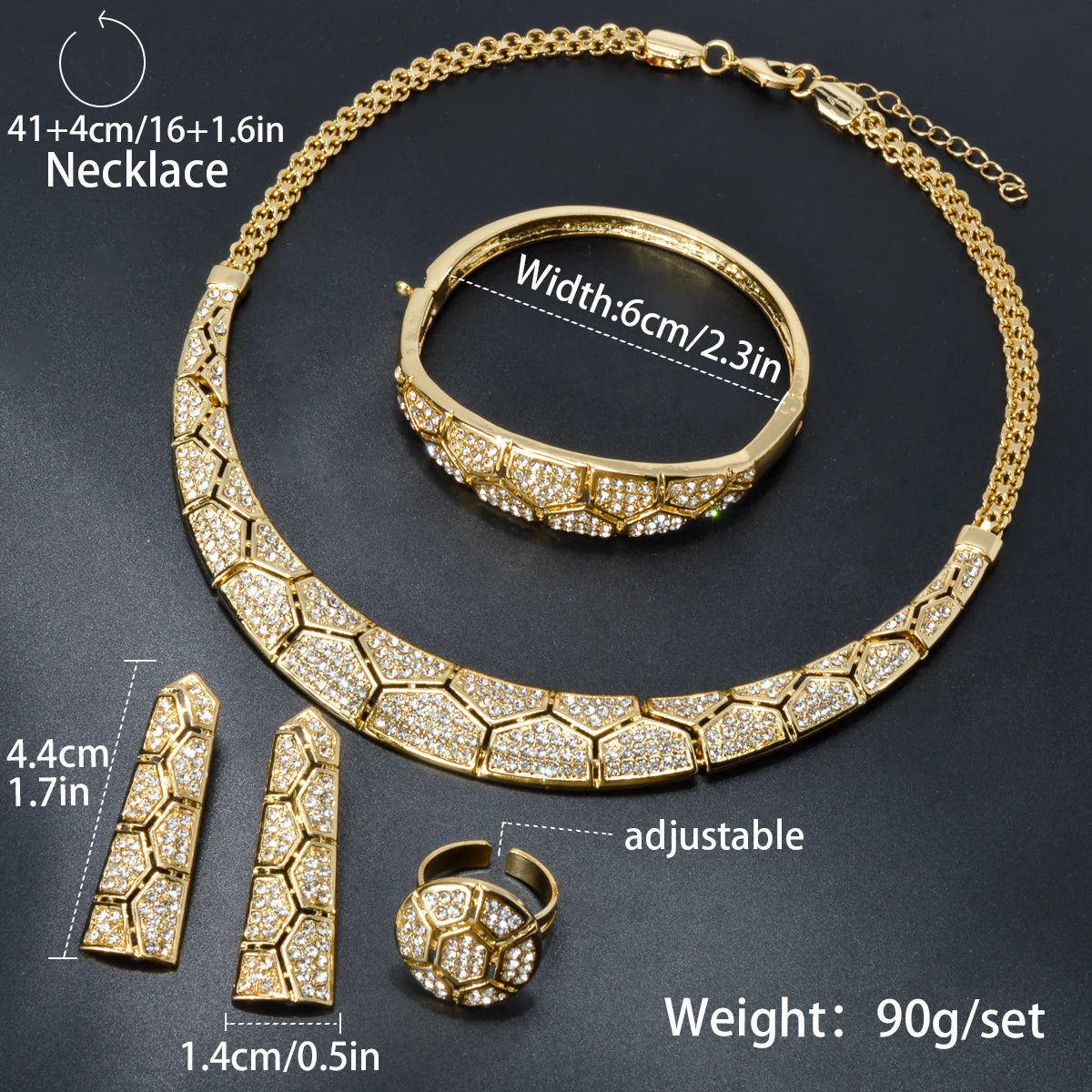 Sunny Jewelry Bridal Wedding Set Acorite Zircon Classic Gold Plated Earrings Necklace Bracelet Ring For Women Gift Anniversary