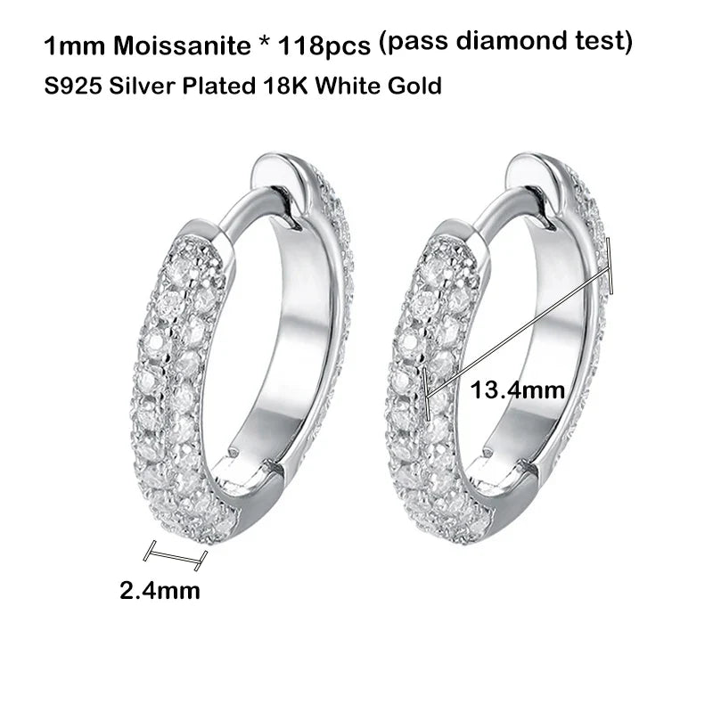 Luxury Designer 0.8cttw D Color Full 1mm Moissanite Hoop Earrings S925 Sterling Silver Earring For Women Party Fine Jewelry