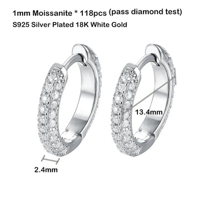 Luxury Designer 0.8cttw D Color Full 1mm Moissanite Hoop Earrings S925 Sterling Silver Earring For Women Party Fine Jewelry