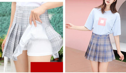 Women Preppy A-line Mini Wide Leg High Waist Harajuku Skirts Sexy Plaid Skirts Pleated Slim Mini Skirts Women Summer