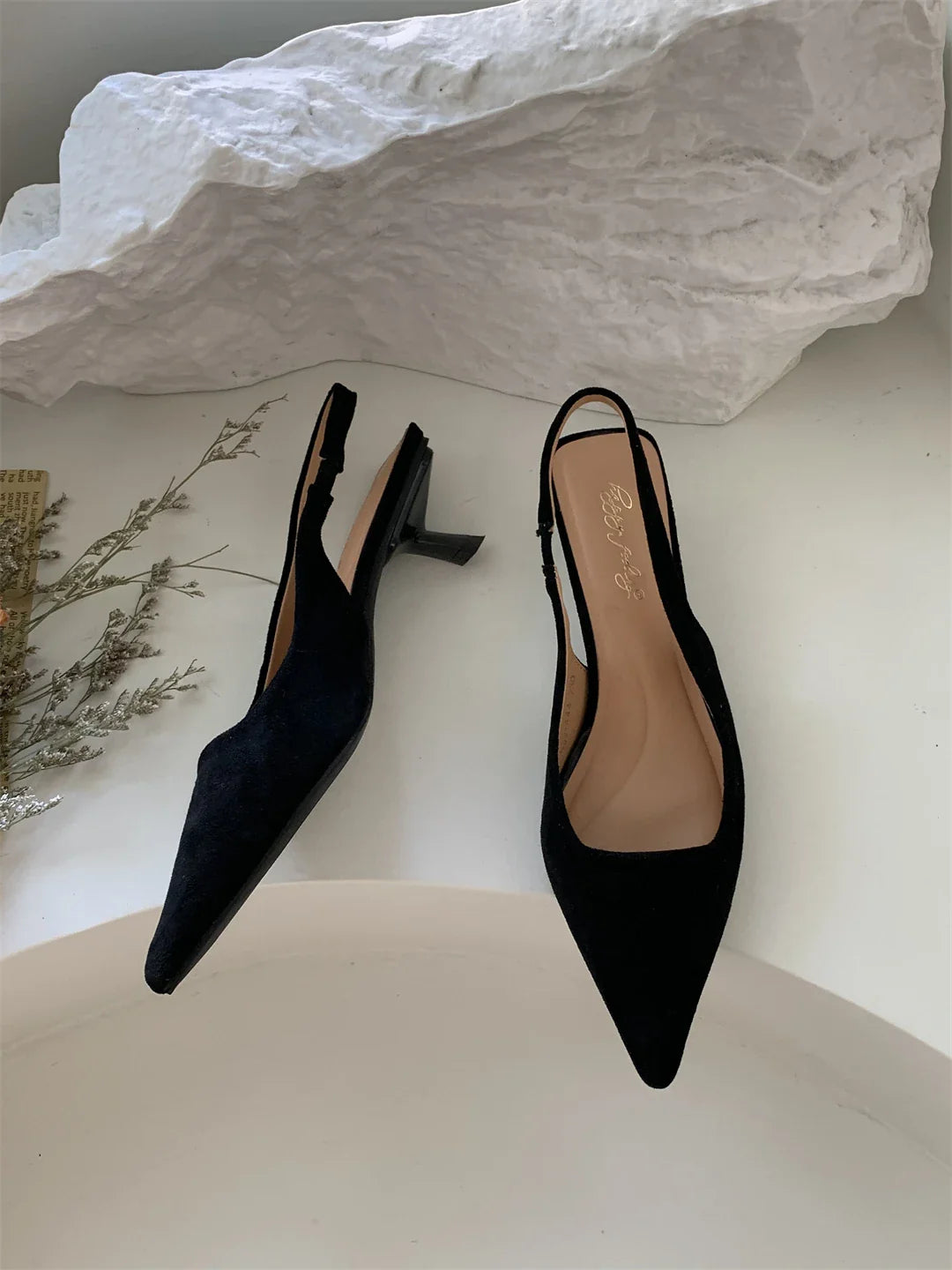 Women Sandals Pointed Toe Elegant Low-heel Shoes Summer Fashion Slingback Woman Mules Shoes Pumps Dress Shoes